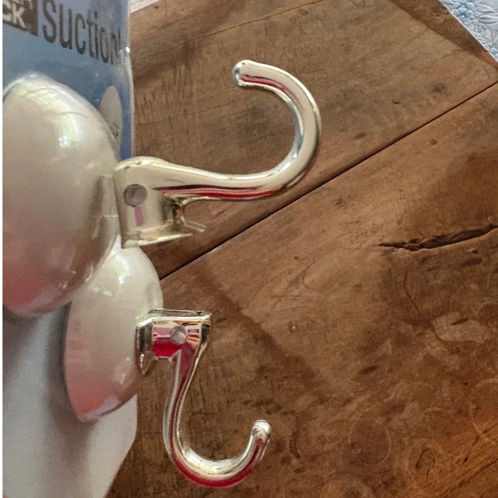 iDesign Power Lock Suction Hooks 2 Pack White Chrome Bathroom Kitchen 97585T NEW